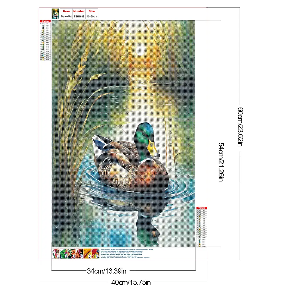 40x60cm Duck 5D DIY Full Drill Round Diamond Painting Kit for Home Wall Decor