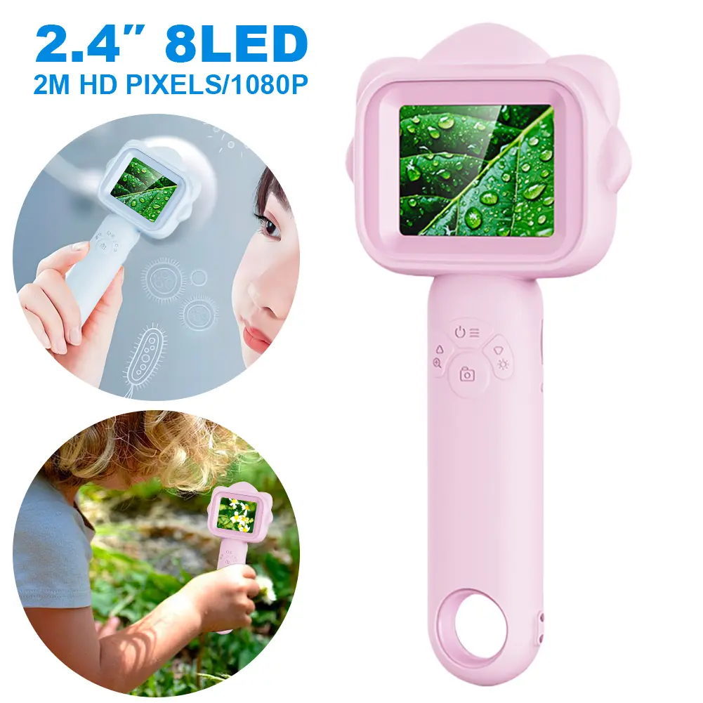Handheld Magnifying Glass Camera 500x Magnification Mini Microscope 2.4inch IPS Screen Pocket Microscope Educational Gifts