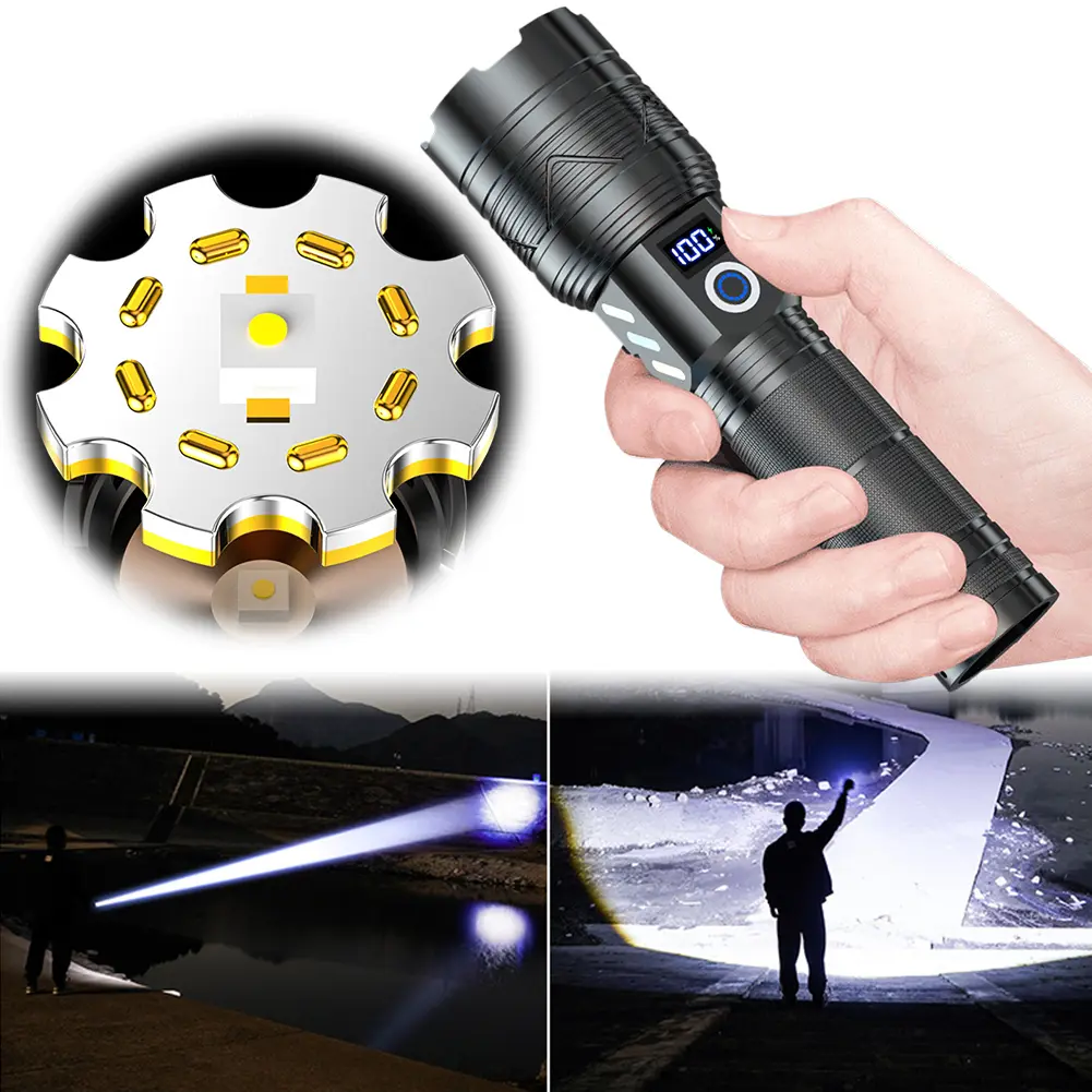 20W LED Ultra-long Distance LEP Flashlight 1000LM USB Rechargeable Super Bright Torch Outdoor Zoom Torch for Camping Emergencies