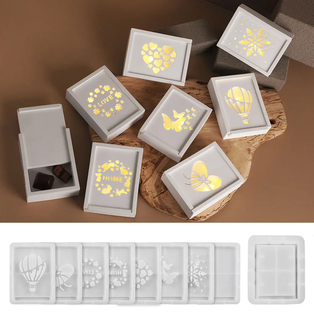 Silicone Storage Box Mould Hollow Out Storage Case Mold DIY Silhouette Mold Non Stick Rectangular Casting Mould for Home Decor