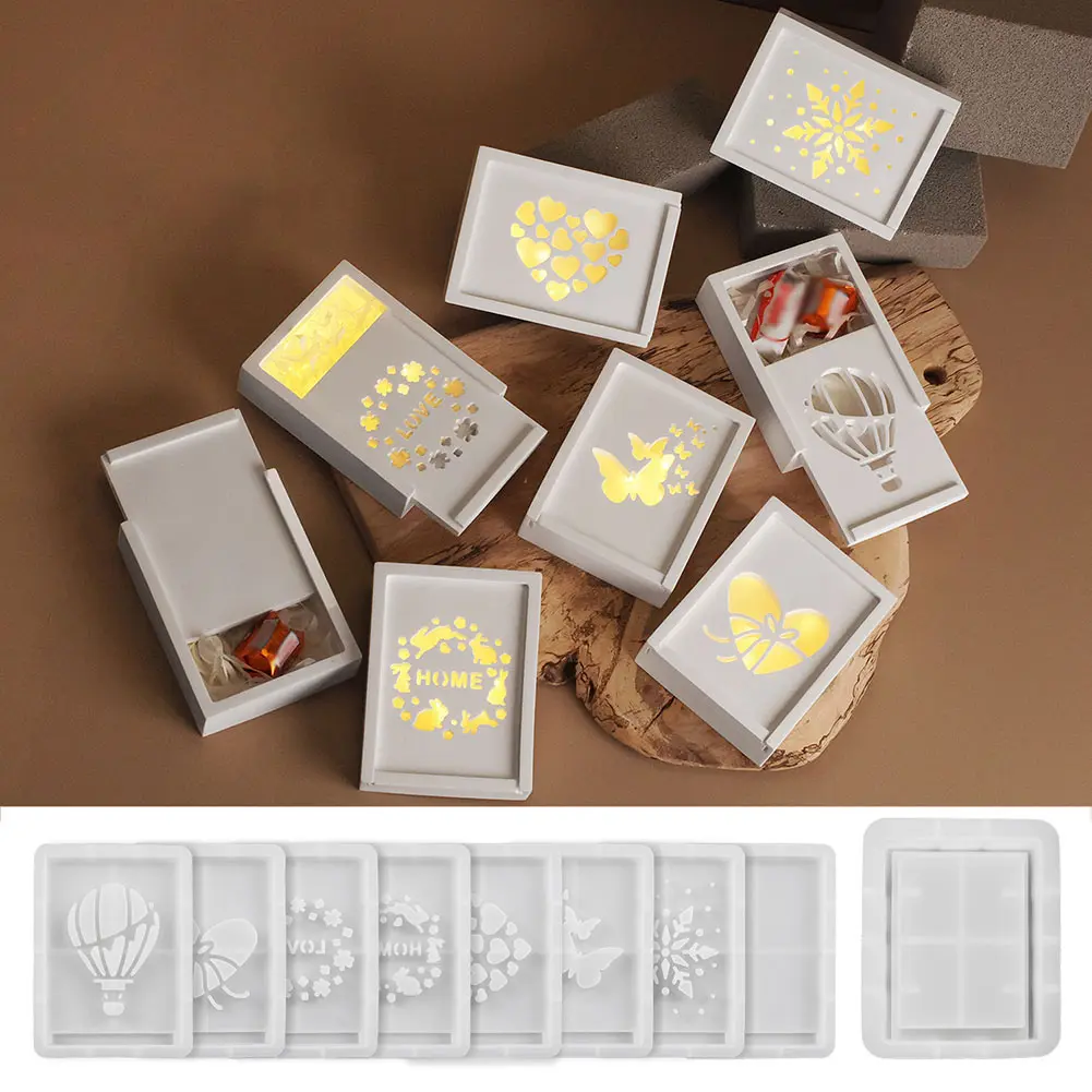 Silicone Storage Box Mould Hollow Out Storage Case Mold DIY Silhouette Mold Non Stick Rectangular Casting Mould for Home Decor
