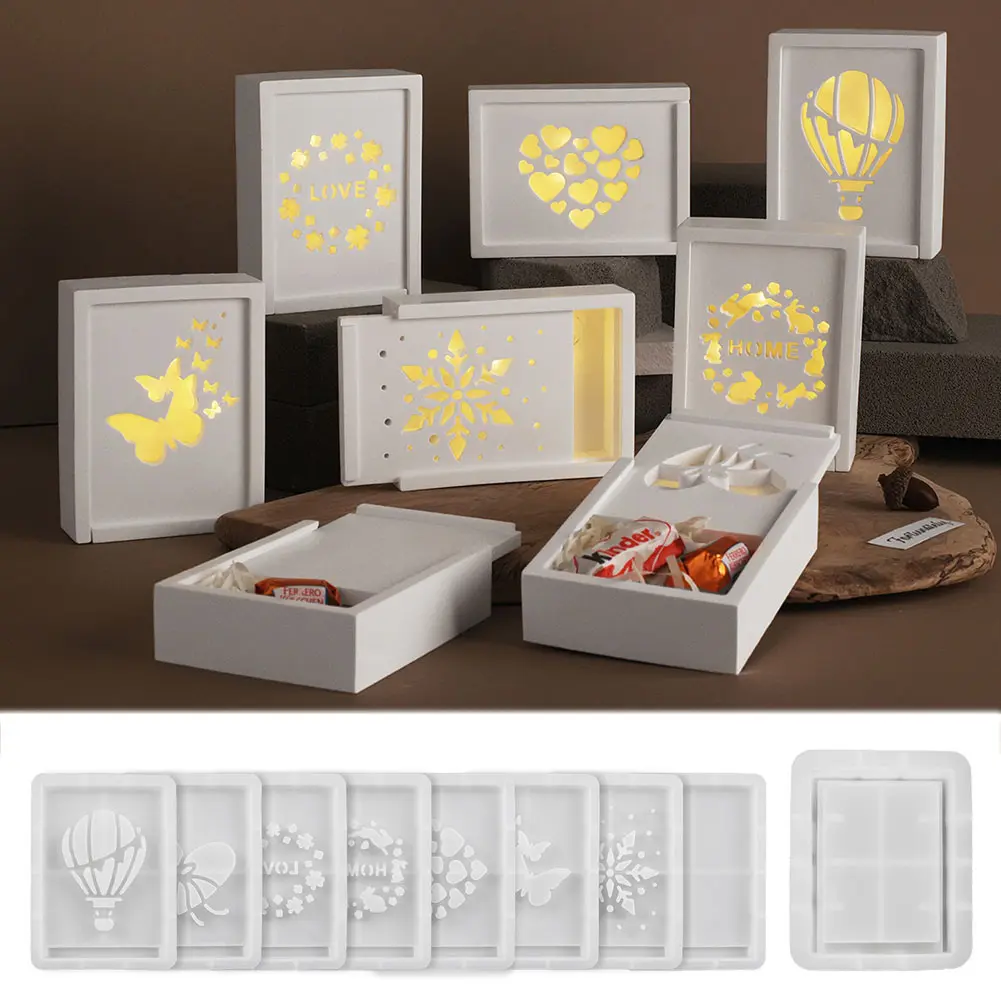 Silicone Storage Box Mould Hollow Out Storage Case Mold DIY Silhouette Mold Non Stick Rectangular Casting Mould for Home Decor