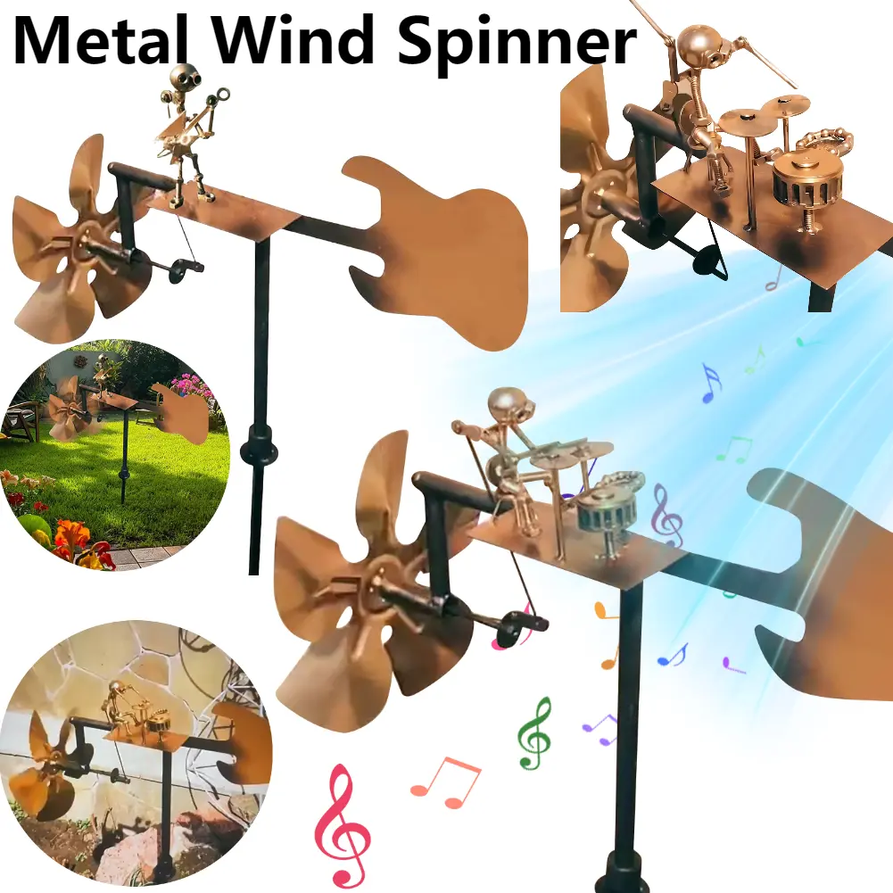 Metal Wind Spinner Metal Drummer Windmill Statue Decorative Wind Power Rock Art Statue for Garden Yard Patio Lawn Porch Backyard