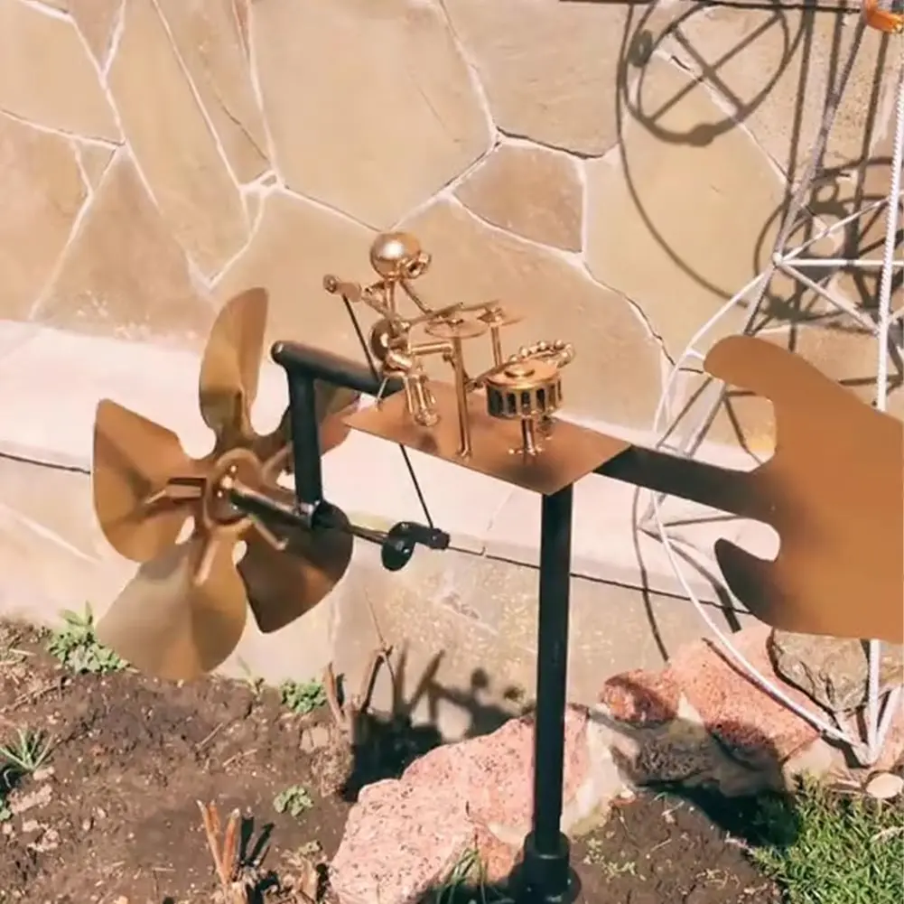 Metal Wind Spinner Metal Drummer Windmill Statue Decorative Wind Power Rock Art Statue for Garden Yard Patio Lawn Porch Backyard