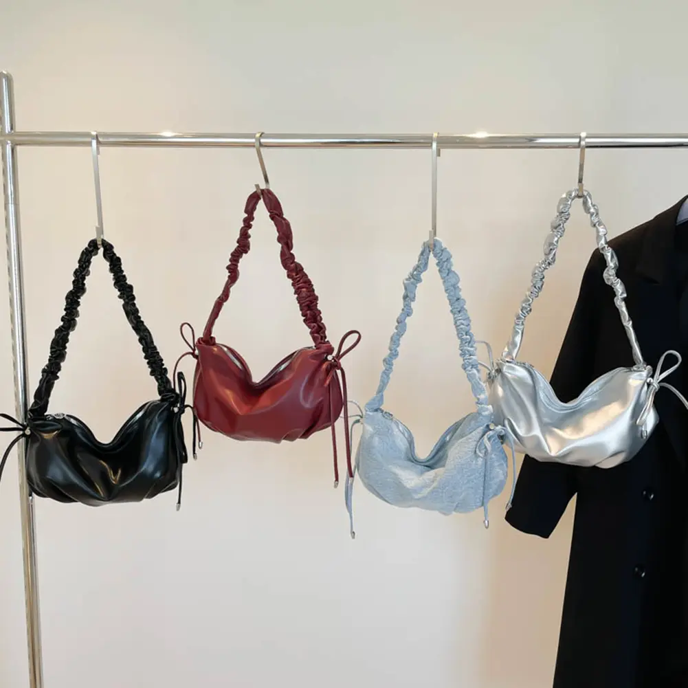 Shoulder Bag for Women With Inner Pocket Bow Purse PU Leather Zipper Closure Dumpling Bag Clutch for Work Travel