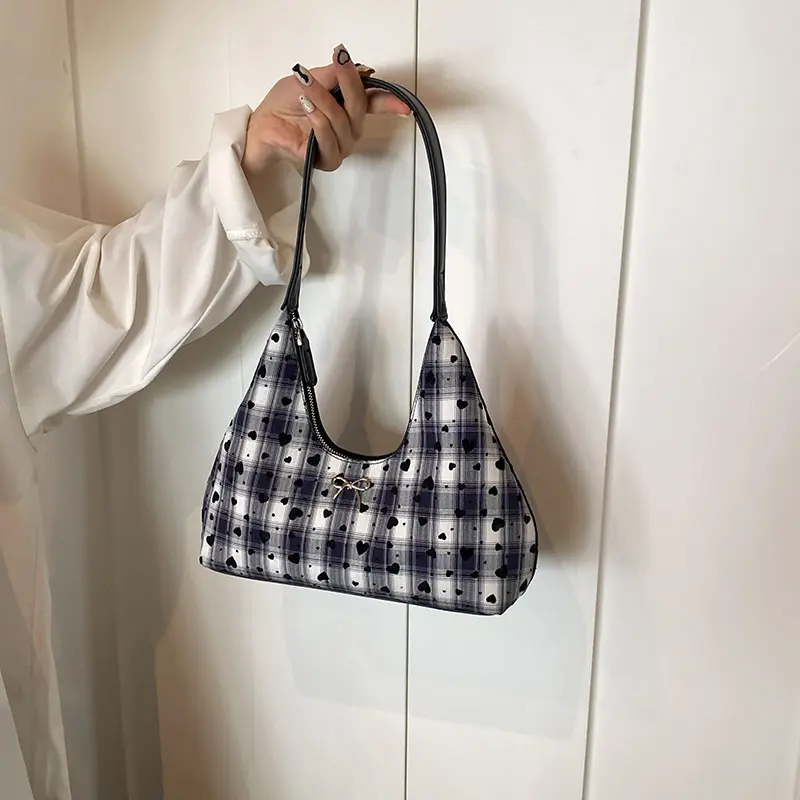 Shoulder Bag for Women Polka Dot Crescent Bag PU Leather Bowtie Underarm Bag with Zipper Tote Purse for Travel Commuting
