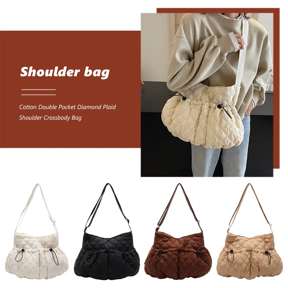 Shoulder Bag for Women Men Quilted Crossbody Bag with Double-Pocket Messenger Bag Adjustable Strap Handbag for Work Travel