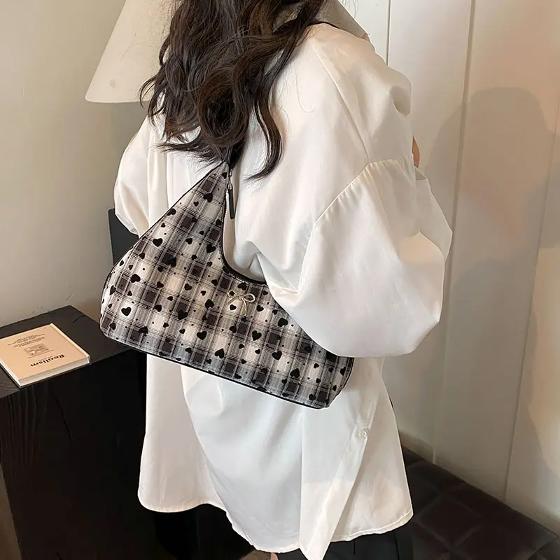 Shoulder Bag for Women Polka Dot Crescent Bag PU Leather Bowtie Underarm Bag with Zipper Tote Purse for Travel Commuting