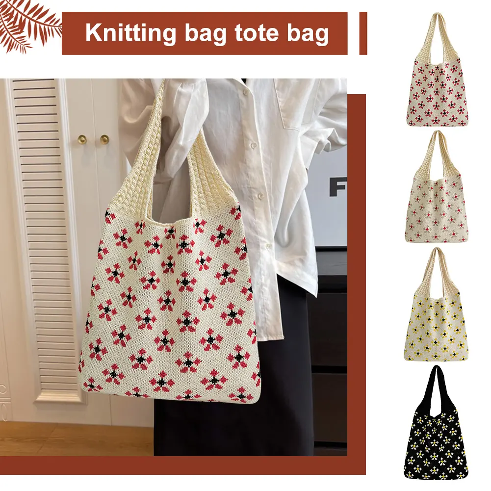 Crochet Tote Bag Mesh Knitted Bag Large Shoulder Bag Hollow Hobo Bag for Women Work Shopping Travel