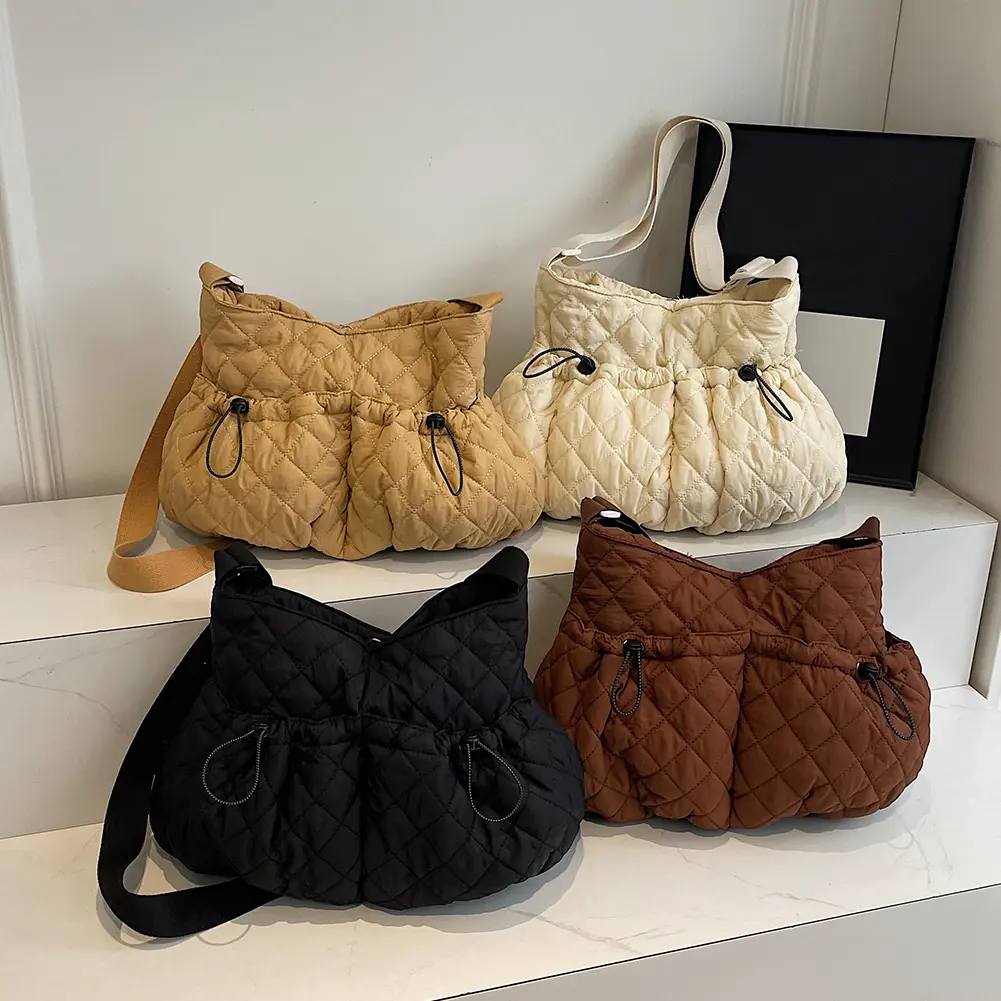 Shoulder Bag for Women Men Quilted Crossbody Bag with Double-Pocket Messenger Bag Adjustable Strap Handbag for Work Travel
