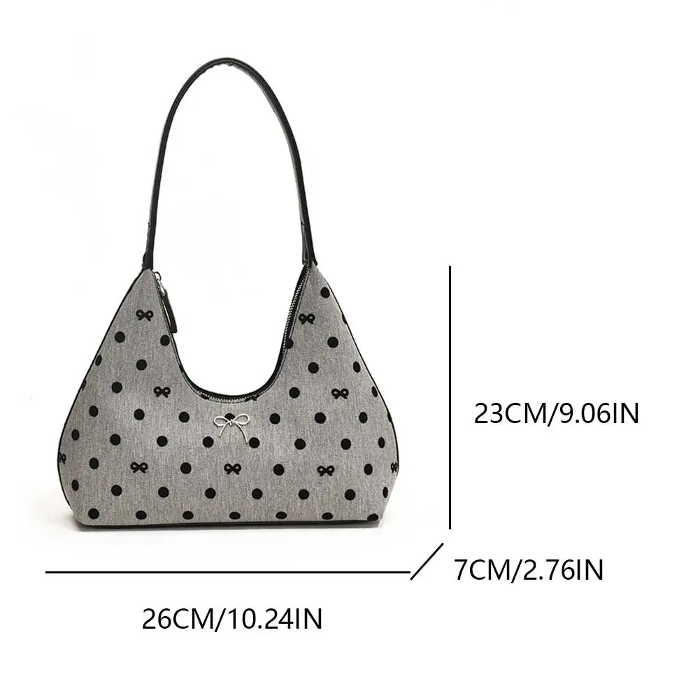 Shoulder Bag for Women Polka Dot Crescent Bag PU Leather Bowtie Underarm Bag with Zipper Tote Purse for Travel Commuting
