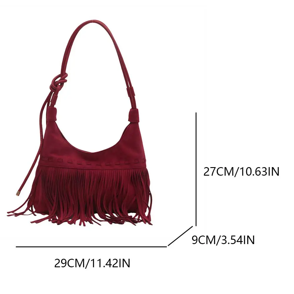 Vintage Fringe Crossbody Bag Fashion Suede Underarm Bag Trendy Tassel Crescent Bag for Women Work Shopping Travel Winter Fall