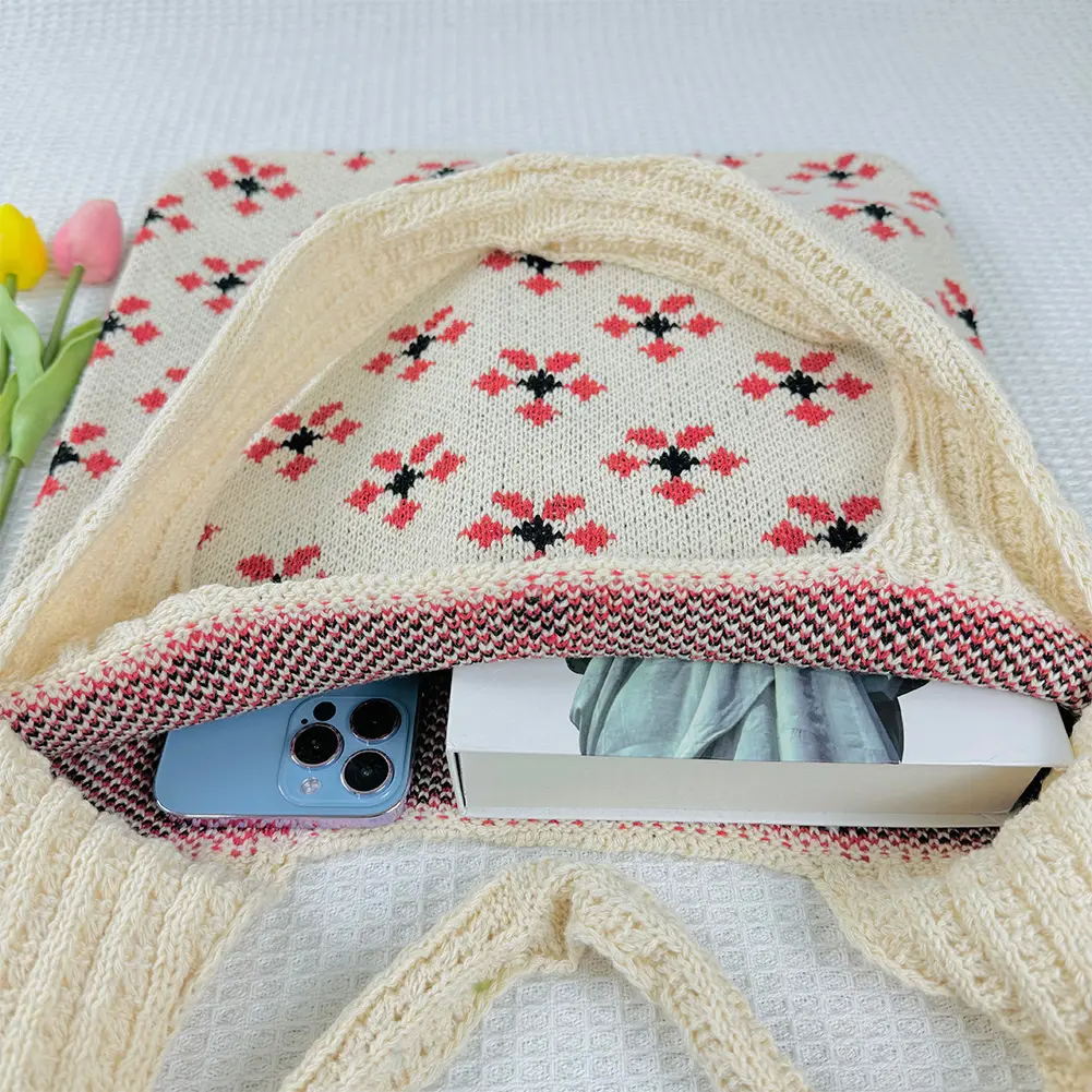 Crochet Tote Bag Mesh Knitted Bag Large Shoulder Bag Hollow Hobo Bag for Women Work Shopping Travel