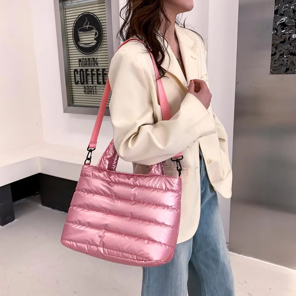 Women Fashion Nylon Embroidery Thread Crossbody Bag Winter Solid Color Handbag for Women Creative Birthday Gifts
