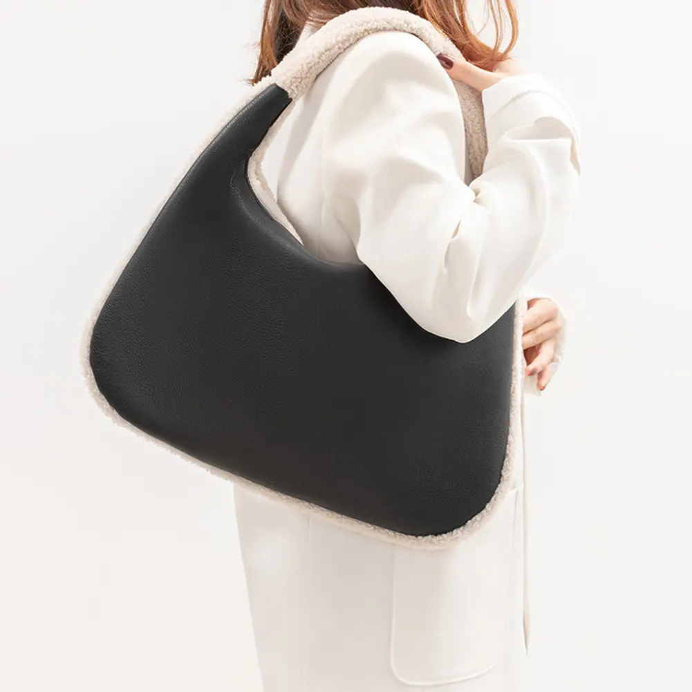 Women PU Leather Shoulder Bag Solid Color Underarm Bag Trendy Handbag Satchel Bag for Work Travel Shopping