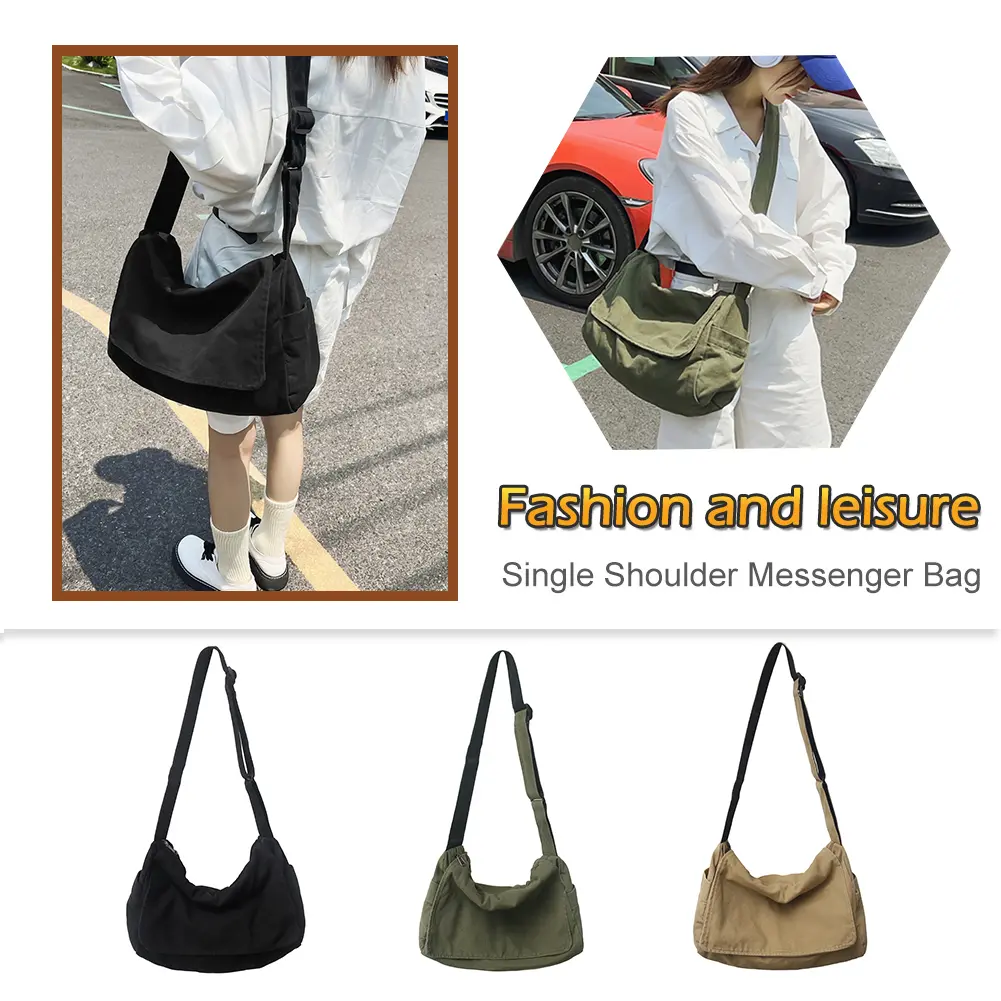 Women Canvas Messenger Bag Large Capacity Tote Sling Bag Adjustable Strap Trendy Hobo Bag Distressed Satchel Bag Shopping Bag