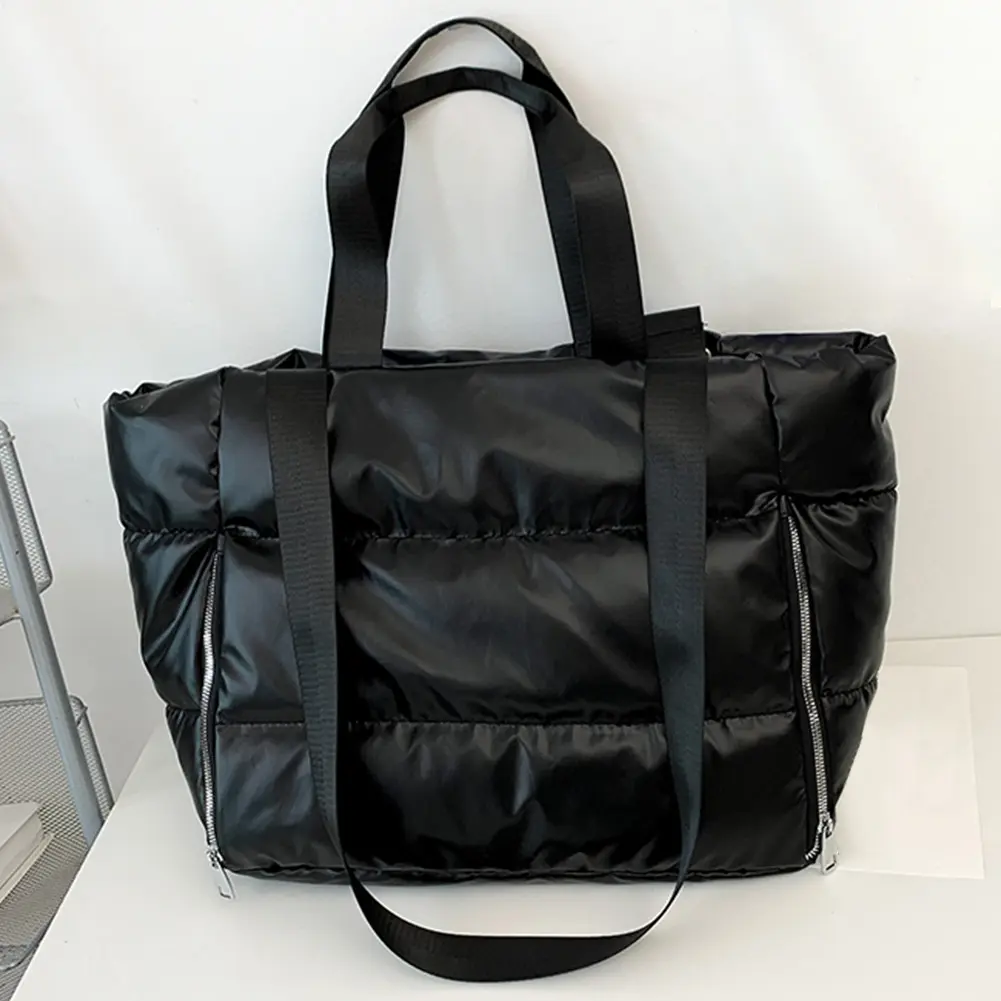 Puffer Tote Bag for Women with Zipper Shoulder Bag Nylon Quilted Puffy Tote Bag Large Capacity Satchel Purse for Work Travel Gym