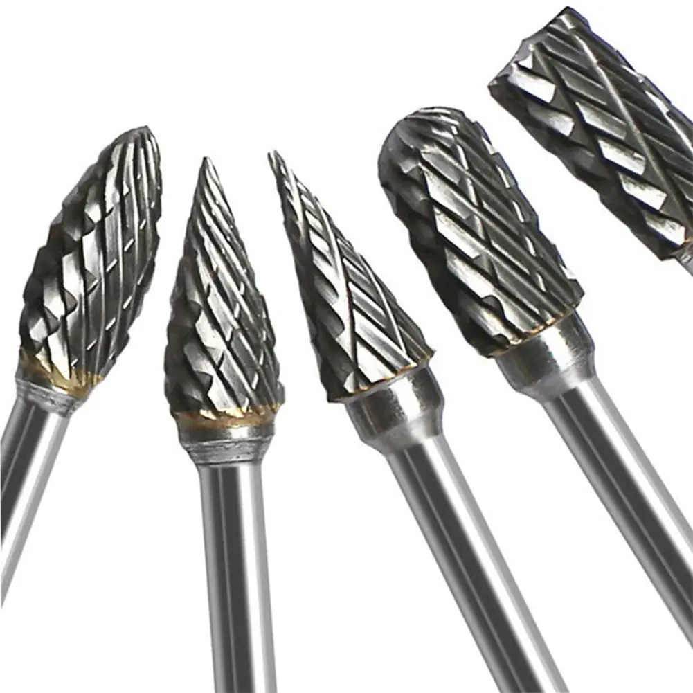10Pcs Long Shank Carbide Rotary Burr File Double Cut Long Burr Bits 1/8 Inch Shank for Attachments Cutting Burrs Metal Grinding