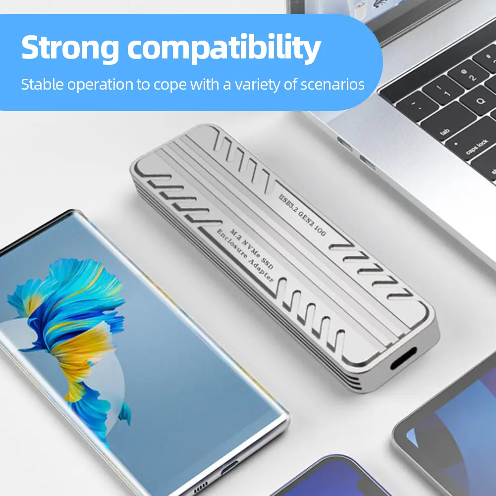 M.2 NVMe Solid State Drive External Enclosure USB 3.2 Gen2 Solid State Drive Mobile Hard Disk Box for SSD 2230/2242/2260/2280