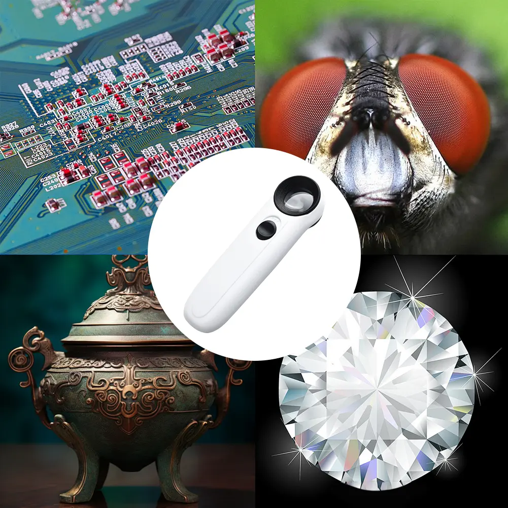 40X Handheld Magnifier HD Magnifying Glass with 2 LED Lights Jeweler Eye Jewelers Loupe for Identification Jewelry Diamond Jade