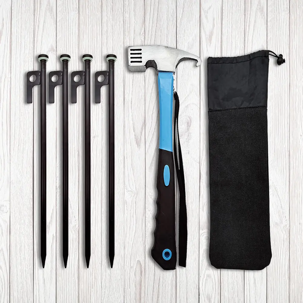 4Pcs Tent Pegs Forged Steel Tent Pegs Heavy Duty Unbreakable Tent Pegs 30cm with Storage Bag & Hammer for Camping Picnic