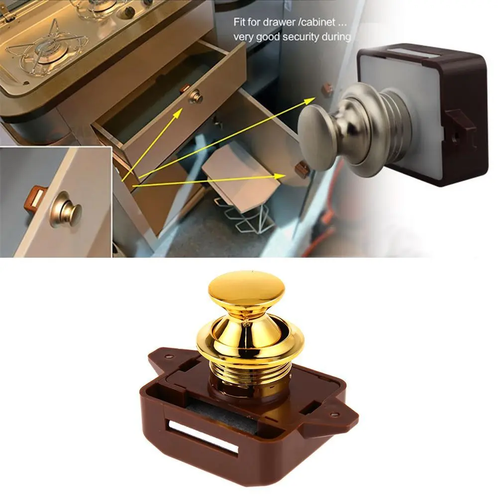 Opening Hole Pearl Nickel Keyless Push Button Cabinet Latch Knob for Motorhome Caravan Cupboard Cabinet Door