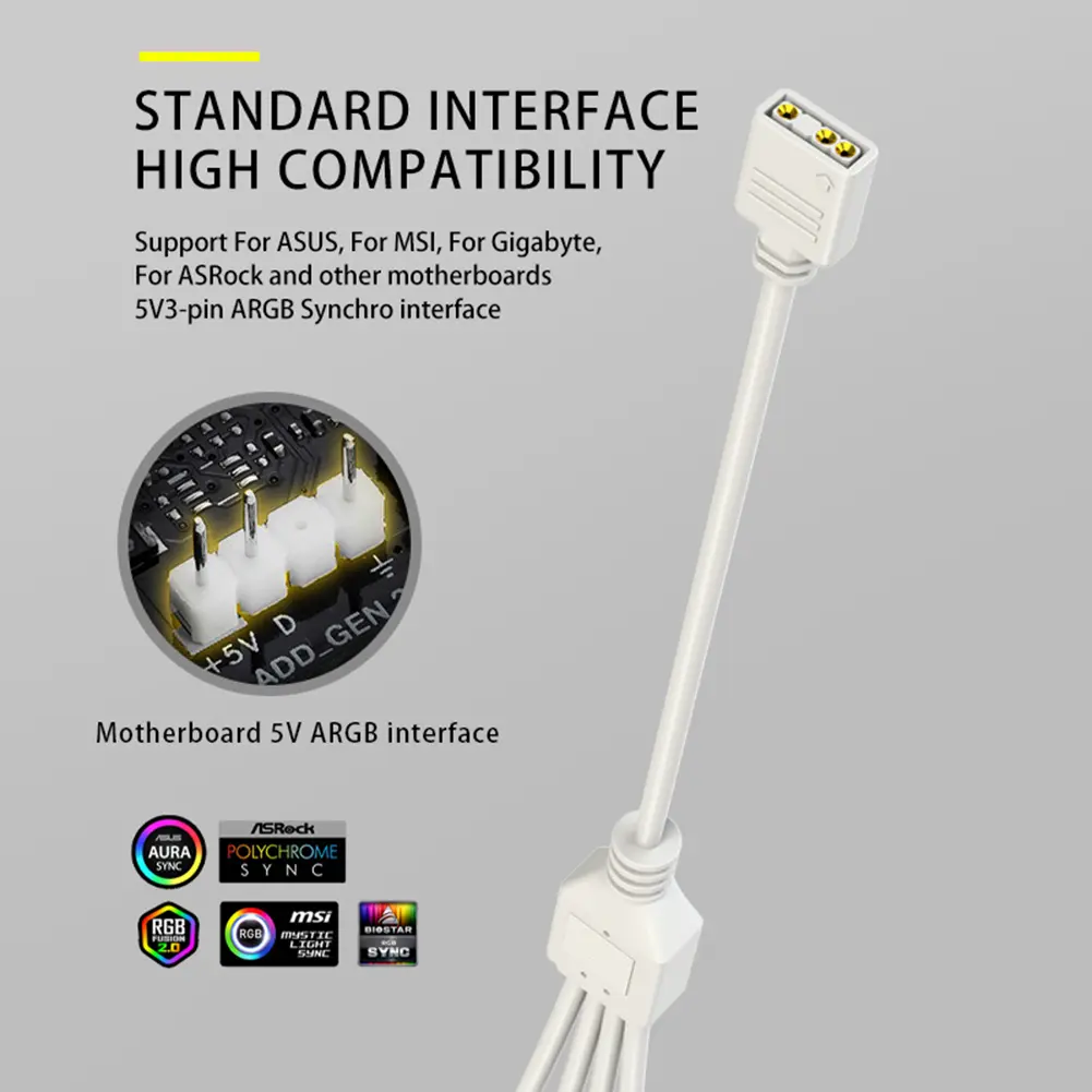 ARGB Splitter 5V 3PIN Connector 1 To 2/3/4 Chassis Fan Splitter Synchronization 30cm Tensile Resistant for PC Light Strip Fans