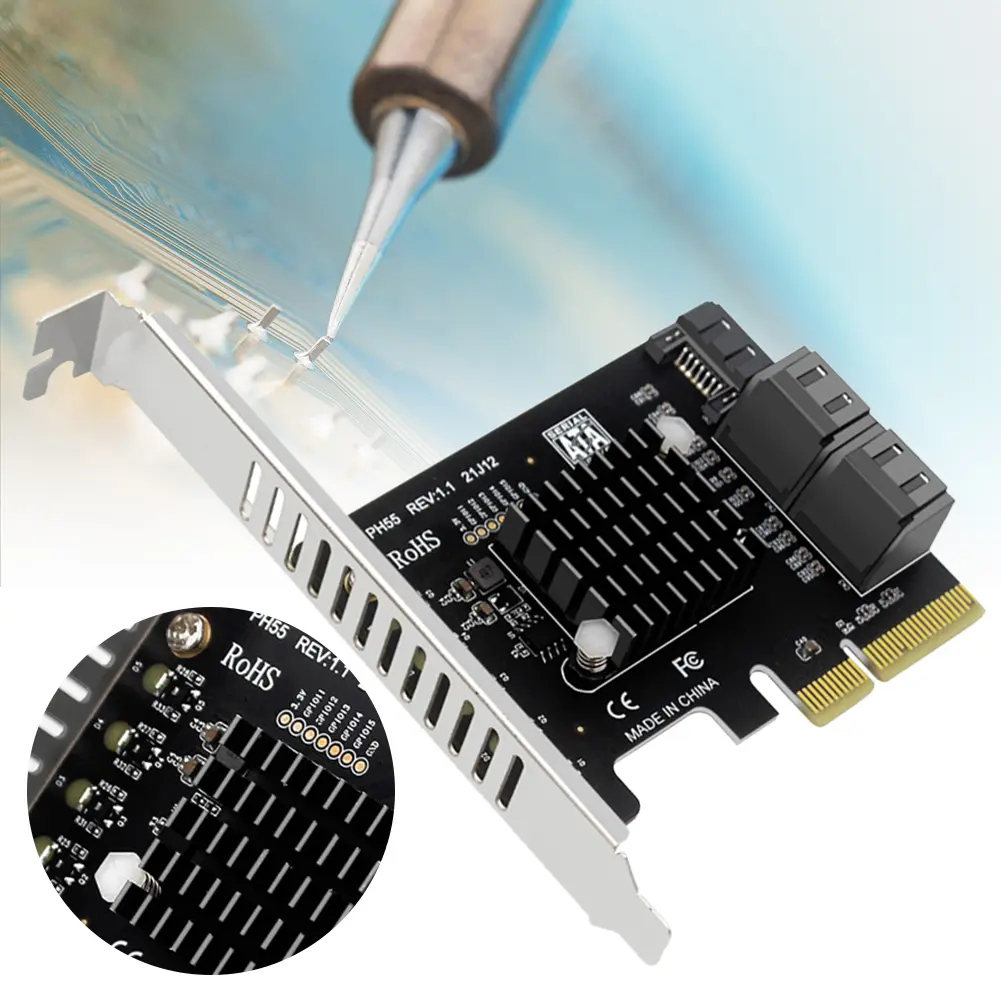 PCIe SATA Card Jmb585 Chip PCIe X4 To SATA3.0 Expansion Adapter Card Supports Cascaded Trim for Windows/Linux/Mac OS