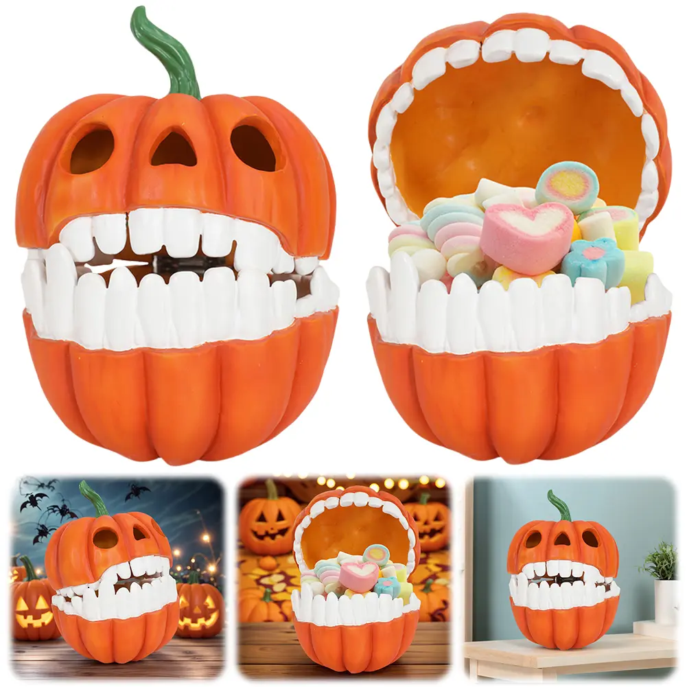 Resin Fillable Pumpkin Container & Lid Pumpkin Candy Holder Plastic Container Holder Props for Halloween Thanksgiving Day Party