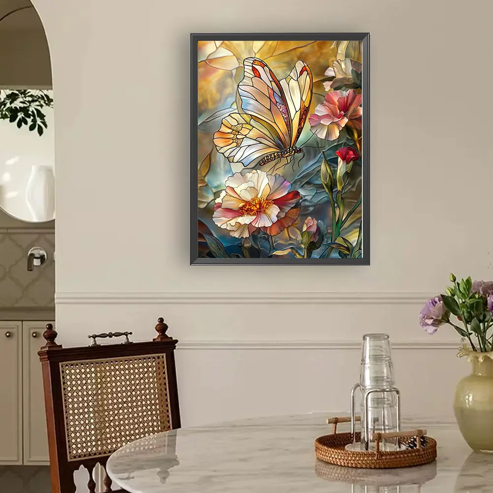 30x40cm Butterfly 5D DIY Full Drill Round Diamond Painting Kit for Wall Decor