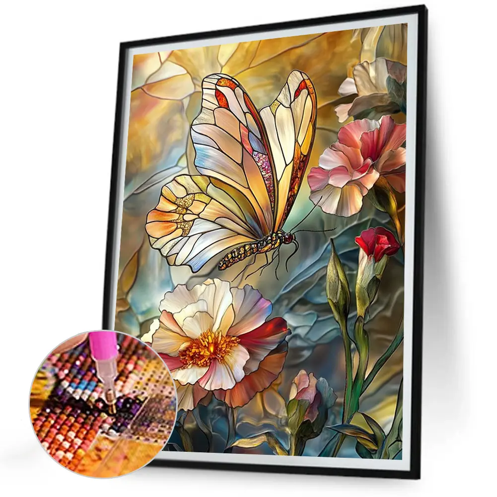 30x40cm Butterfly 5D DIY Full Drill Round Diamond Painting Kit for Wall Decor