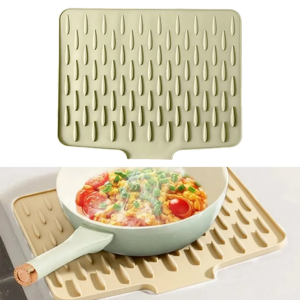 Silicone Dish Drying Mat Non-Slip Cups Drain Pad Heat-Resistant Drainer Pad for Kitchen Counter Sink Refrigerator Drawer Liner