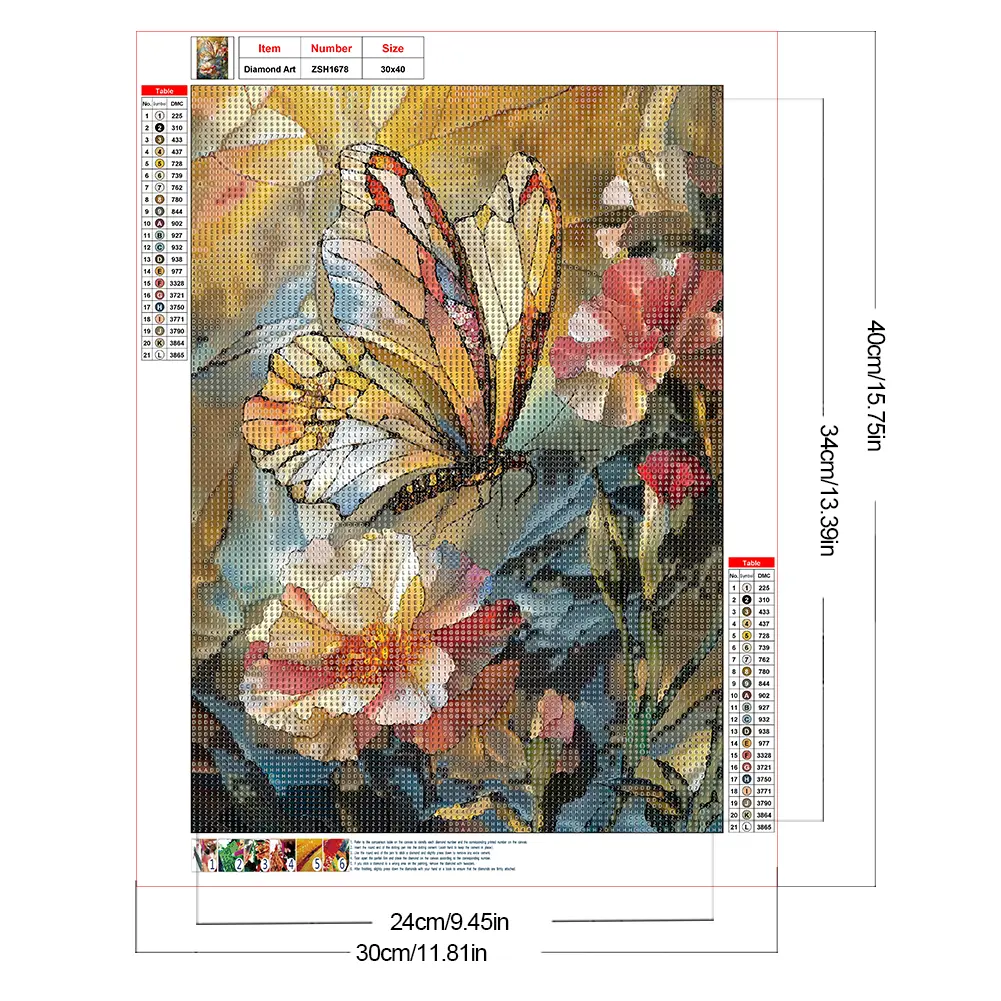 30x40cm Butterfly 5D DIY Full Drill Round Diamond Painting Kit for Wall Decor