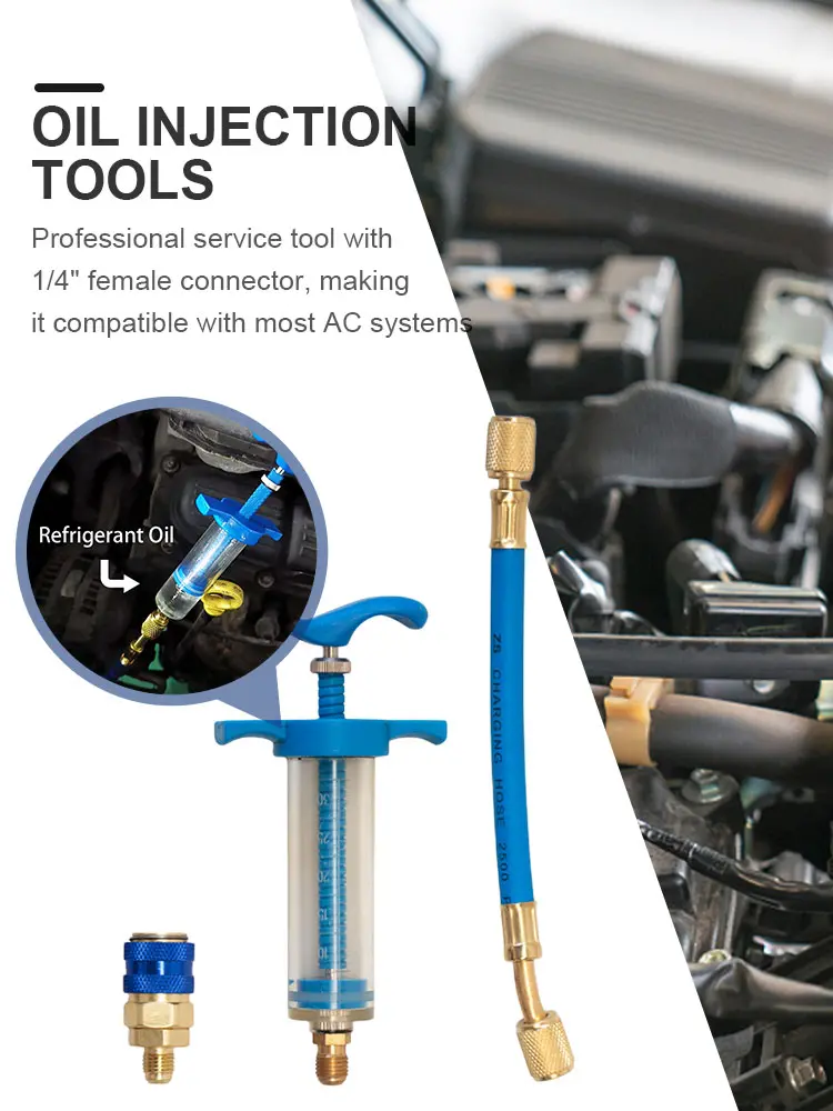 A/C Dye Injector 1Oz Liquid Fuel Injector 1/4 SAE Oil Dye Coupler Adapter for Car Repair Tools for Vehicle Home Air Conditioner