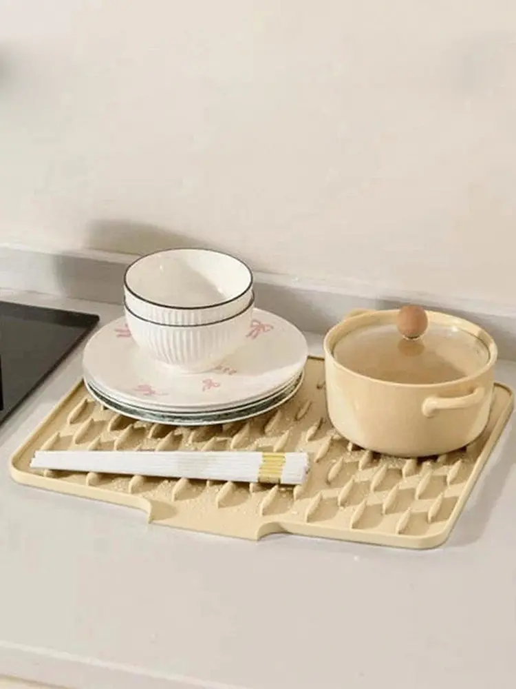 Silicone Dish Drying Mat Non-Slip Cups Drain Pad Heat-Resistant Drainer Pad for Kitchen Counter Sink Refrigerator Drawer Liner