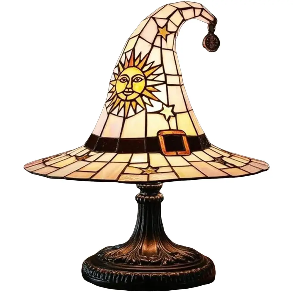Stained Glass Witch Hat Lamp LED Night Light USB Powered Bedside Lamp for Living Room Home Bedroom Decoration