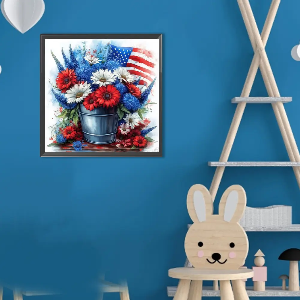 Independence Day Flower 5D DIY Full Drill Round Diamond Painting Kit Home Decor