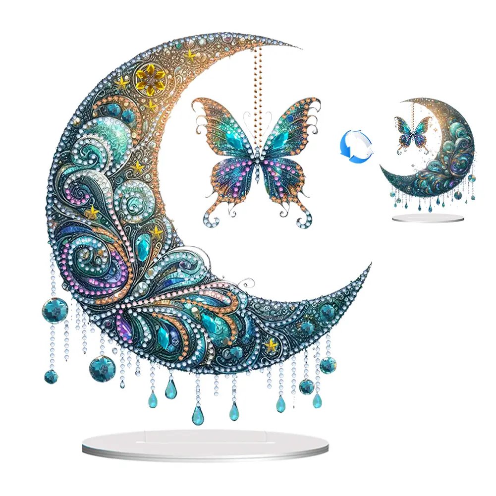 Acrylic Moon Butterfly 5D Diamond Painting DIY Ornament Kit for Stunning Desktop Decoration and Unique Gifts