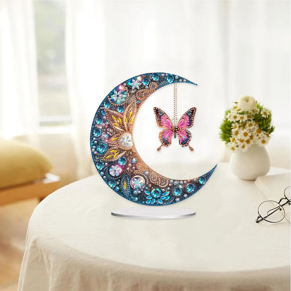 Acrylic Moon Butterfly 5D Diamond Painting DIY Ornament Kit for Stunning Desktop Decoration and Unique Gifts