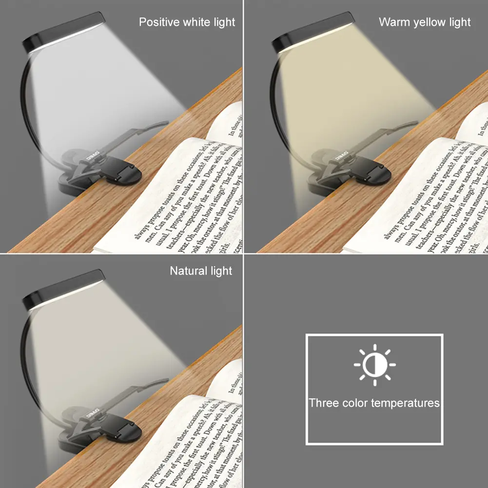 Adjustable Brightness LED Clip On Reading Light with Flexible Neck USB-C Rechargeable for Music and Bedside Use