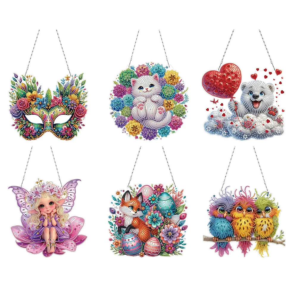 Acrylic Special Shape Flower Mask Rhinestone Diamond Art Pendants DIY Diamond Art Pendant Kit Diamond Painting Hanging Pendant