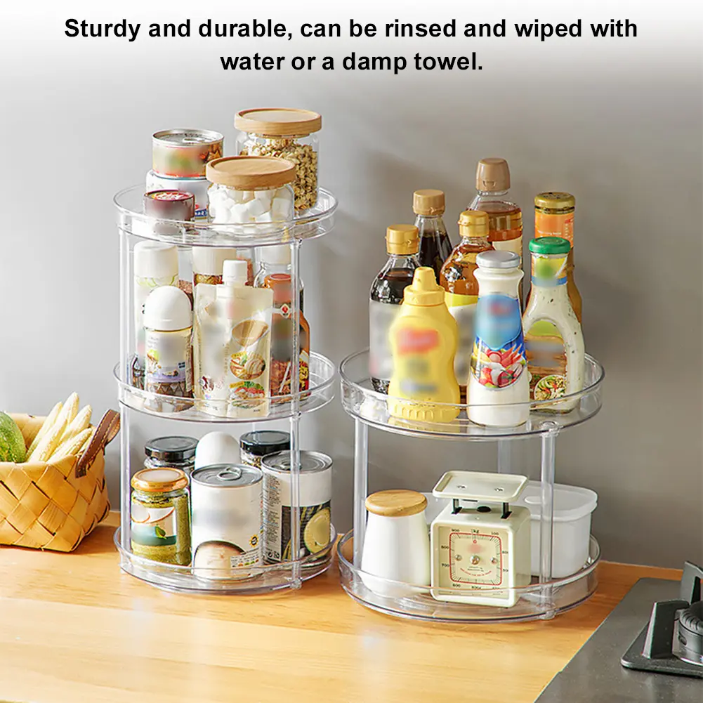Condiment Bottle Holder Multifunctional 360 Degree Rotation Spice Organizer Seasoning Storage Rack for Kitchen Cabinet