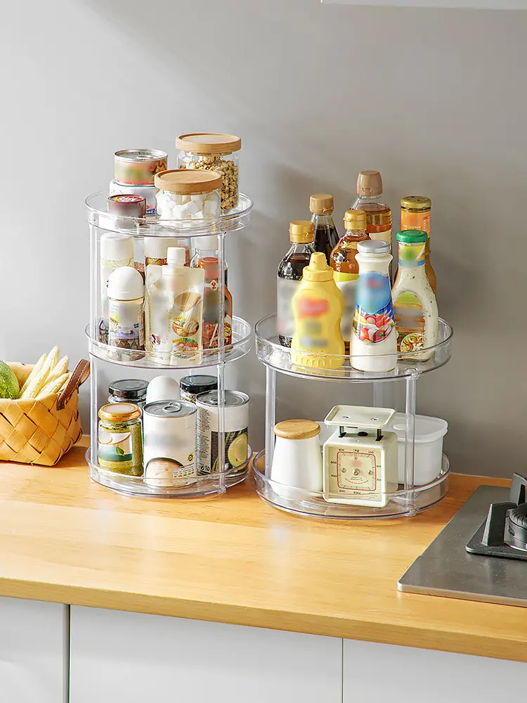 Condiment Bottle Holder Multifunctional 360 Degree Rotation Spice Organizer Seasoning Storage Rack for Kitchen Cabinet