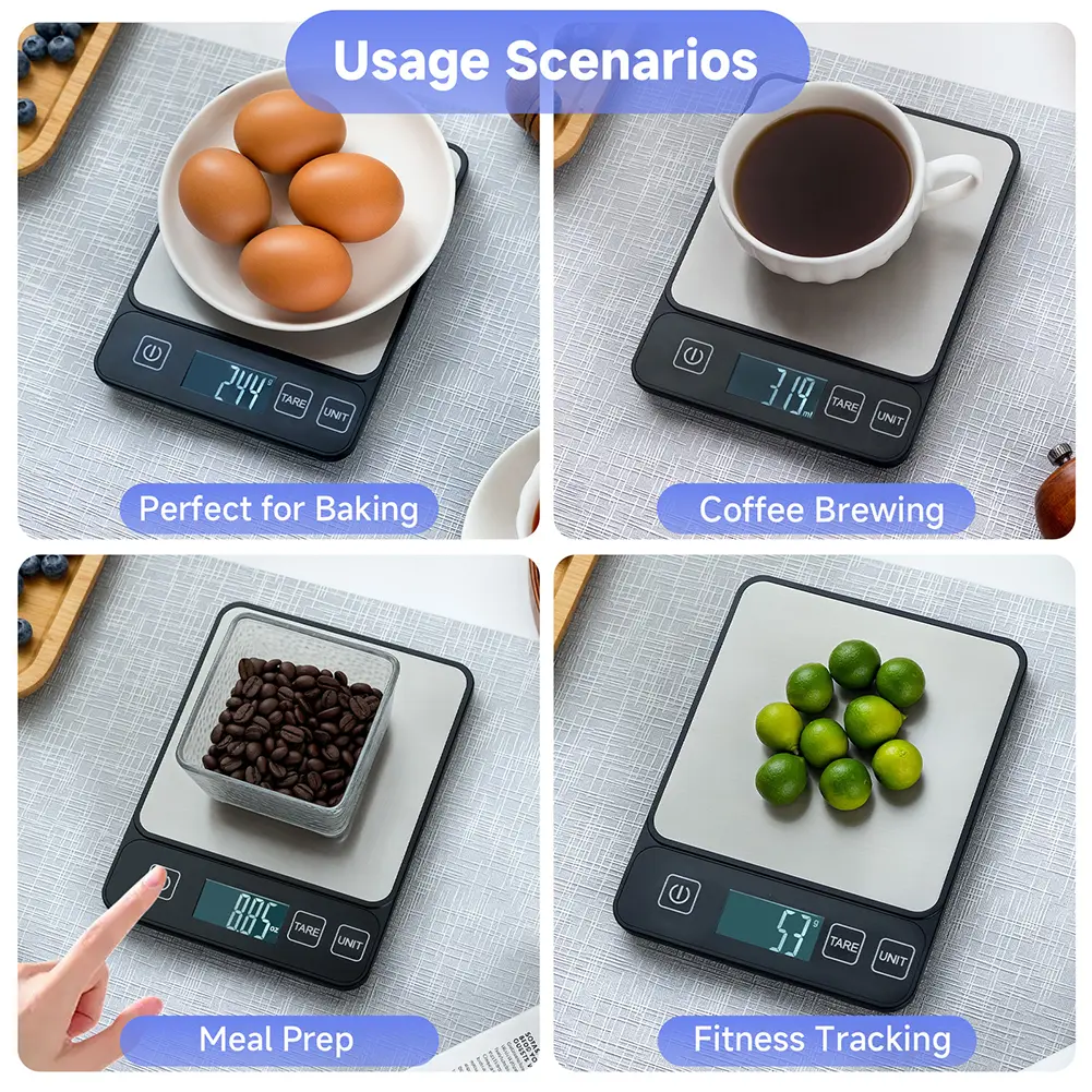 10KG/1G Digital Kitchen Scale with Tare Function Food Scale Stainless Steel Gram Scale Battery Powered for Weight Loss Meal Prep