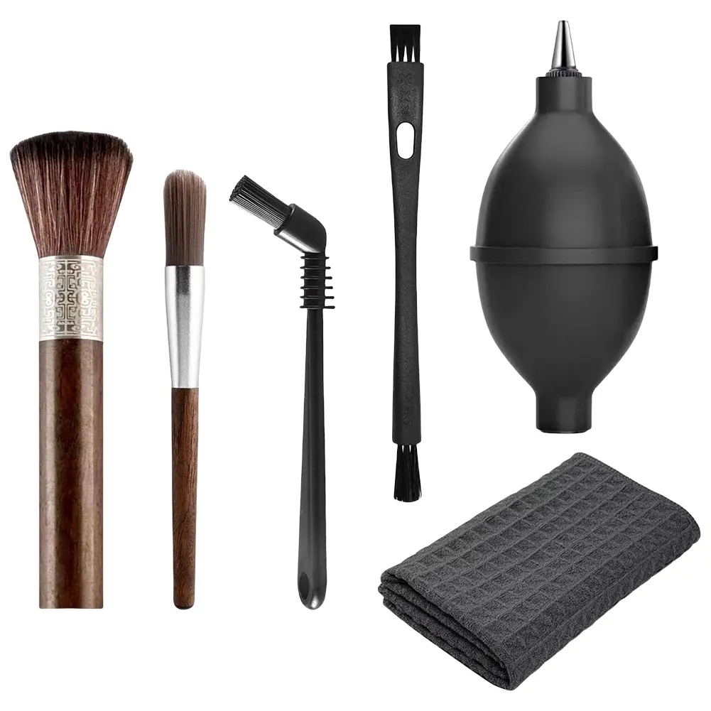 6 Pieces Coffee Brush Set with Manual Air Blower Tool Coffee Grinder Machine Cleaning Brush Kit for Coffee Machine Group Head