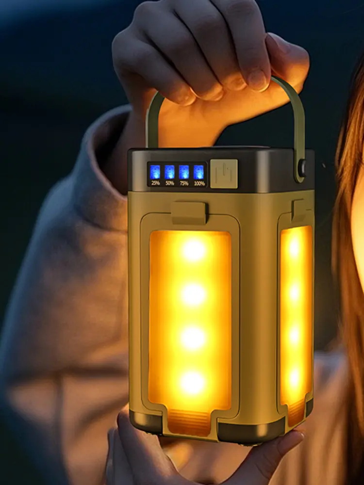 2000mAh Solar Camping Light Foldable Portable Tent Lantern with Intelligent Display Outdoor Hanging Light Emergency Power Bank