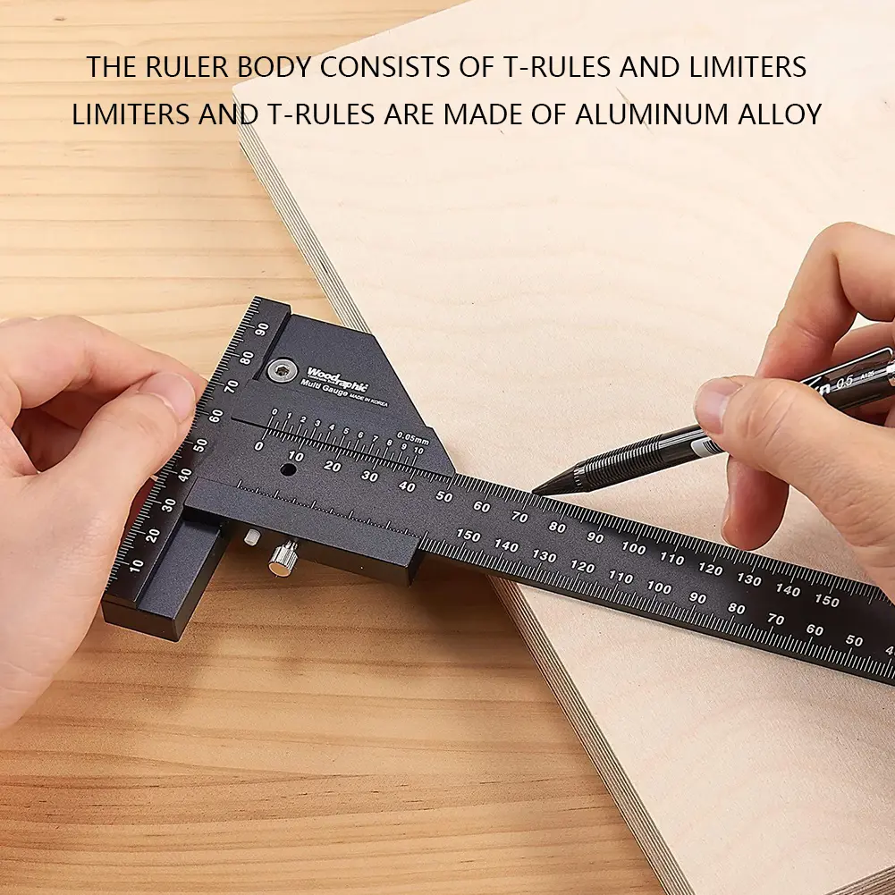 Multi Depth Gauge Aluminum Alloy Carpenter Mark T-Ruler Back Magnet Marking Measuring Gauge Removable Limit Gauge Measuring Tool