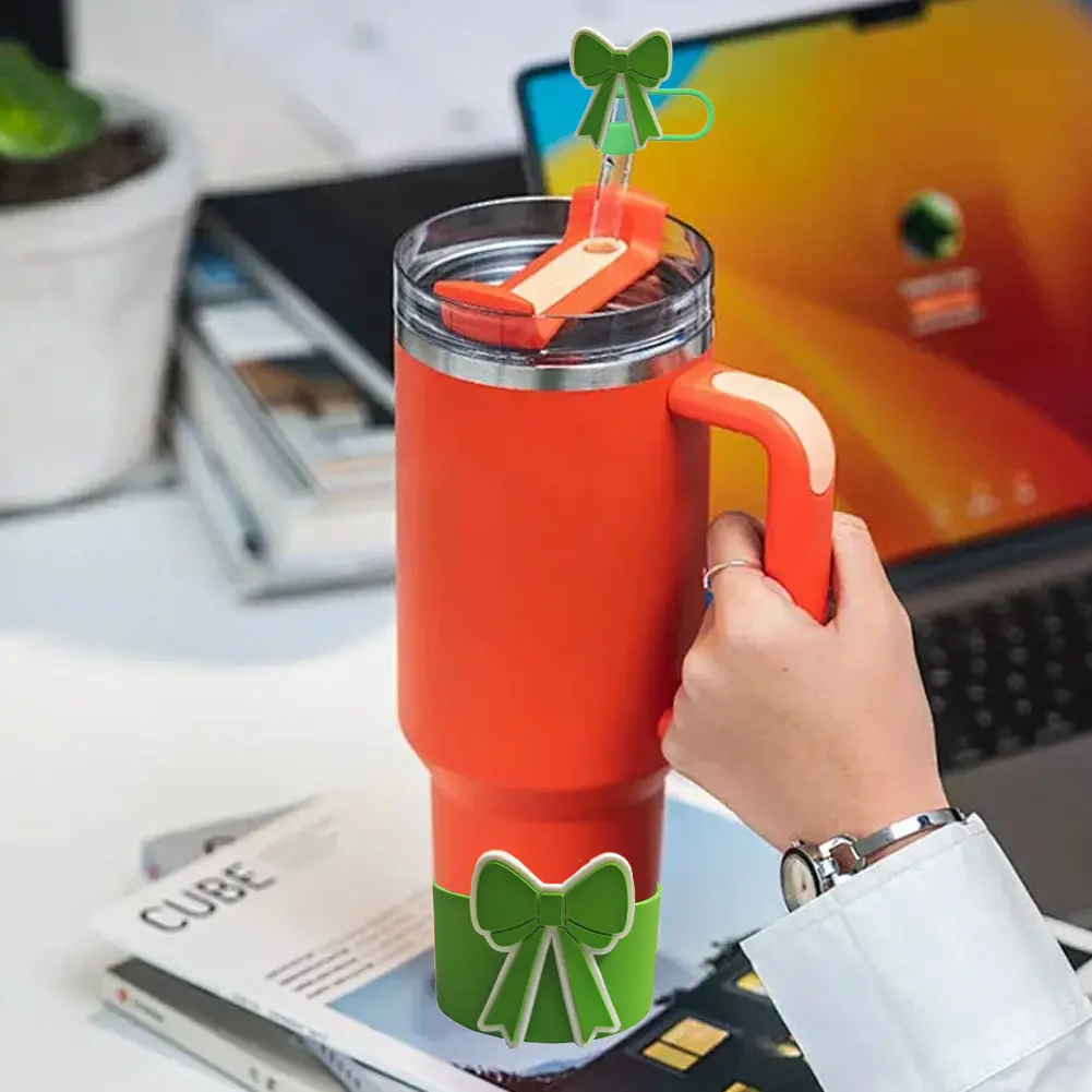 2PCS Silicone Insulated Cup Protective Sleeve For 40oz Water Bottle Silicone Boot Bottom and Straw Cover Set Non-Slip Cup Sleeve