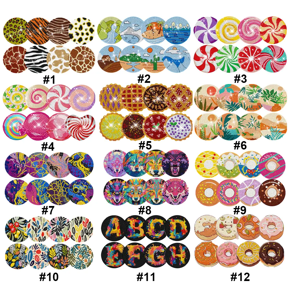 8 Pcs Diamond Painting Crafts Coaster Sandy Coastline Wooden Biscuit with Holder Doughnut for Adults Kids Beginner Gift Supplies