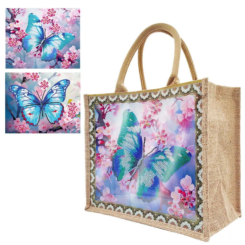 Diamond Painting Tote Bag Diamond Painting Handbag Pterosaur Linen Diamond Painting Shopping Bags Cat Elk for Women Adults Craft